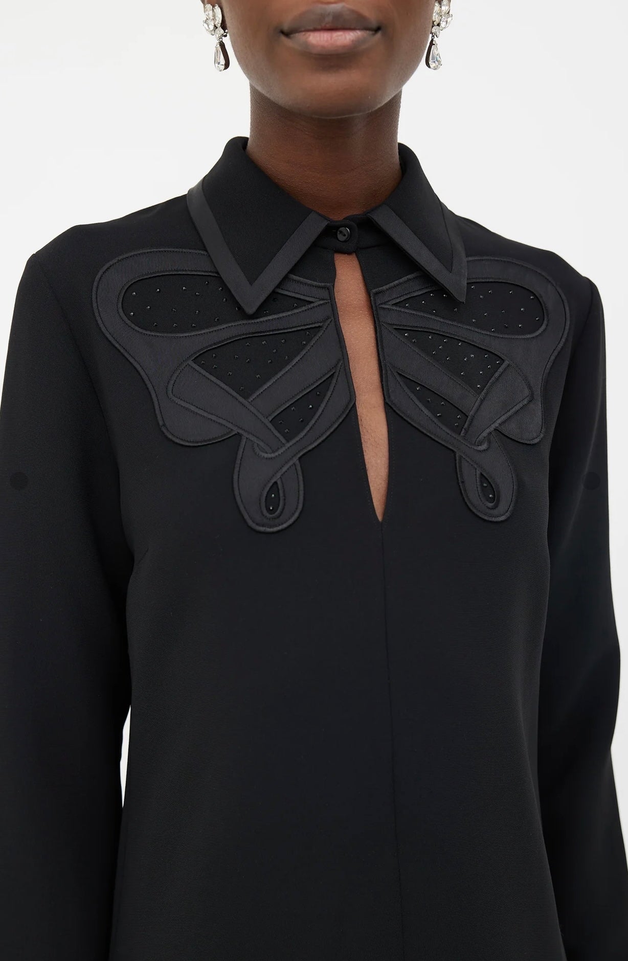 Victoria Beckham - 
Black Embroidered Collared Shift Dress