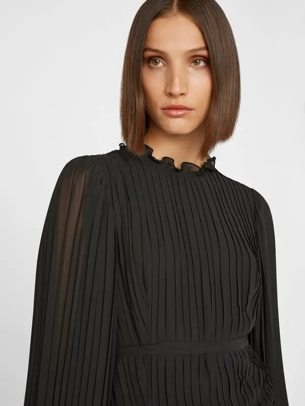 FRAME pleated black long sleeve top with cutouts