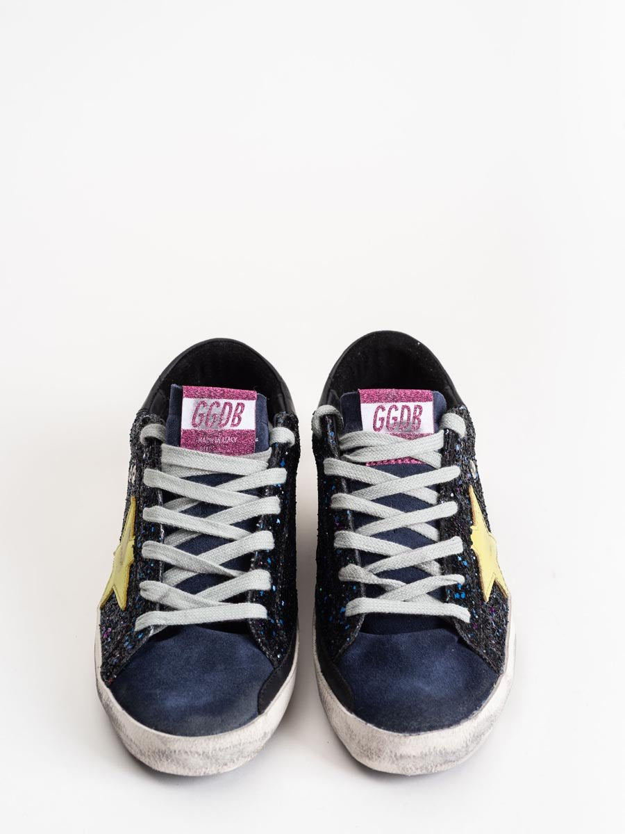 GOLDEN GOOSE Superstar Sneaker in Disco Glitter & Green Star