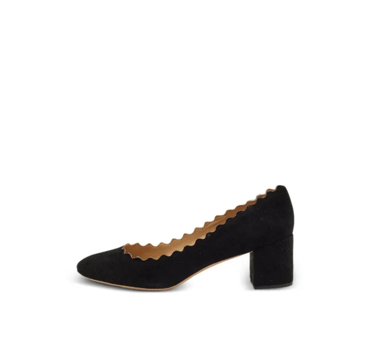 CHLOE black scalloped velvet block heel