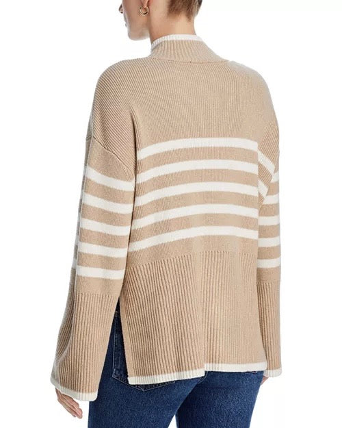 RAILS beige and white stripes quarter zip sweater