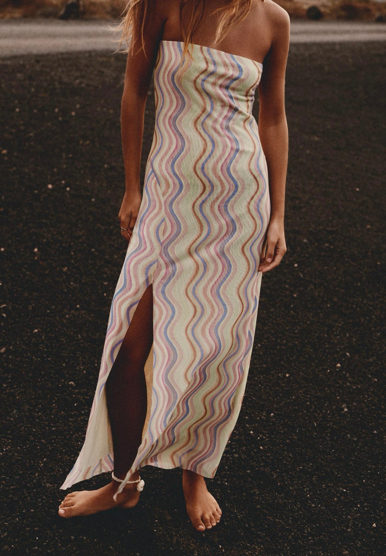 ZARA -TULLE PRINTED STRAPLESS DRESS