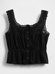 GAP black cotton tank top with lace and tie