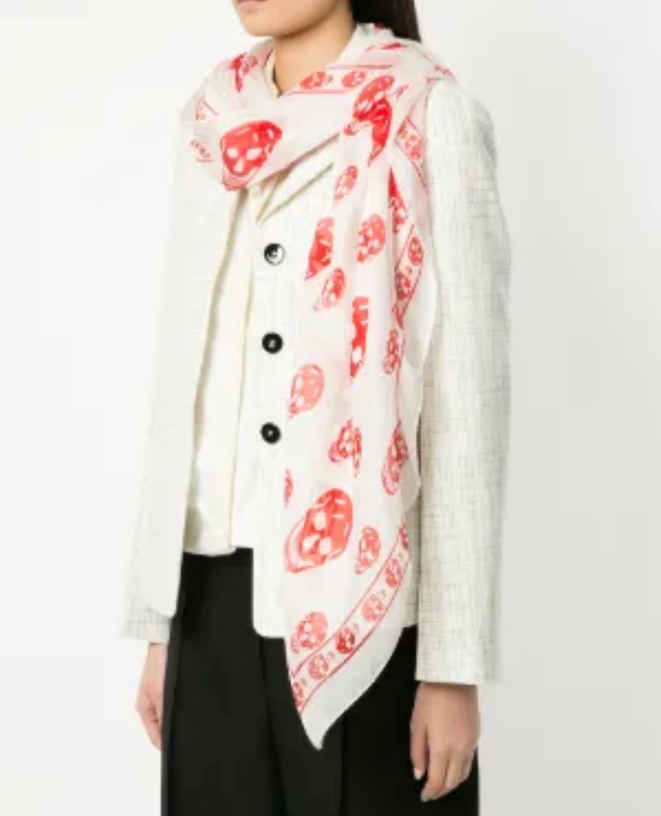 Alexander McQueen White & Red Silk Skull Scarf