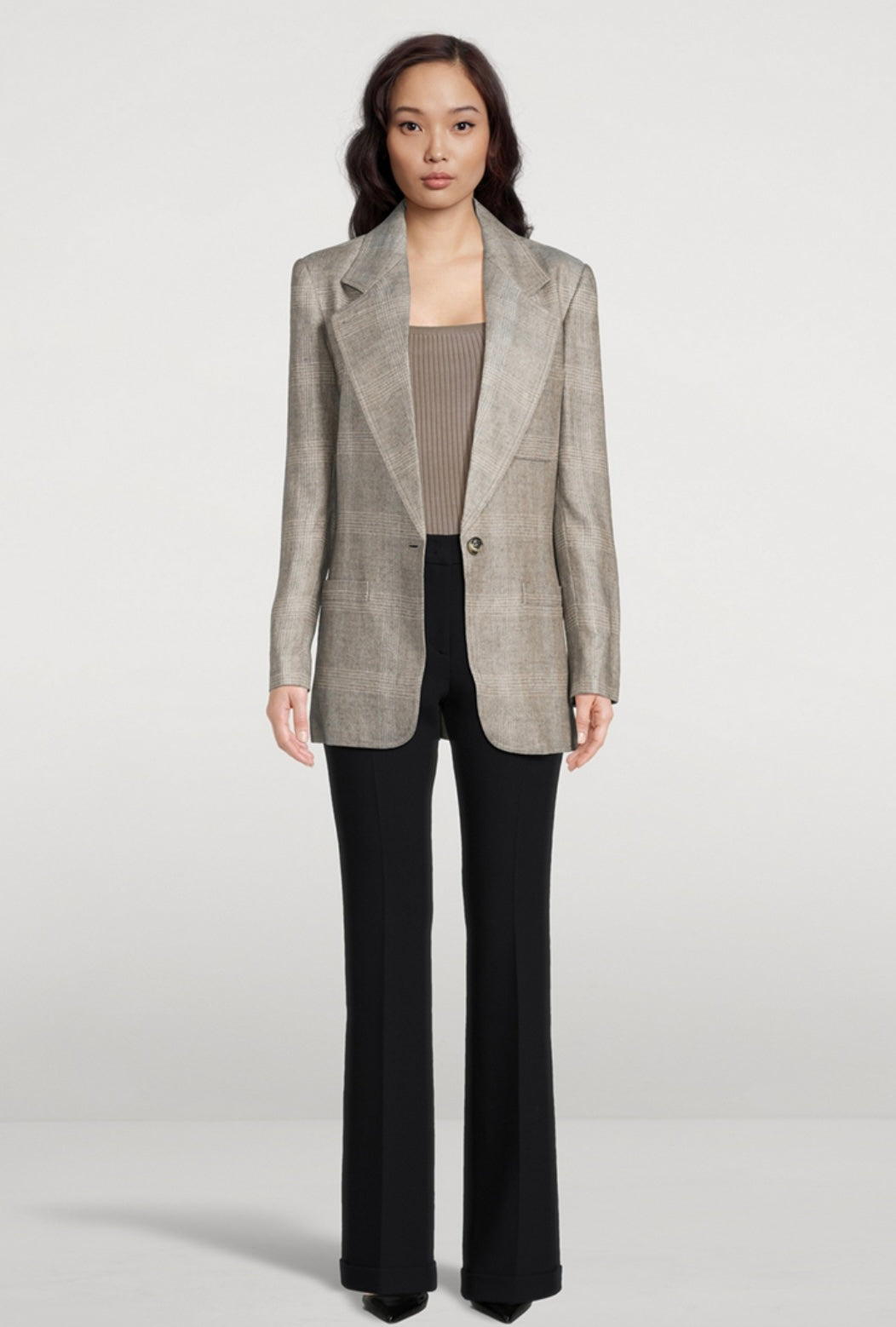 Smythe -
oversized notched lapel blazer - grey glen check