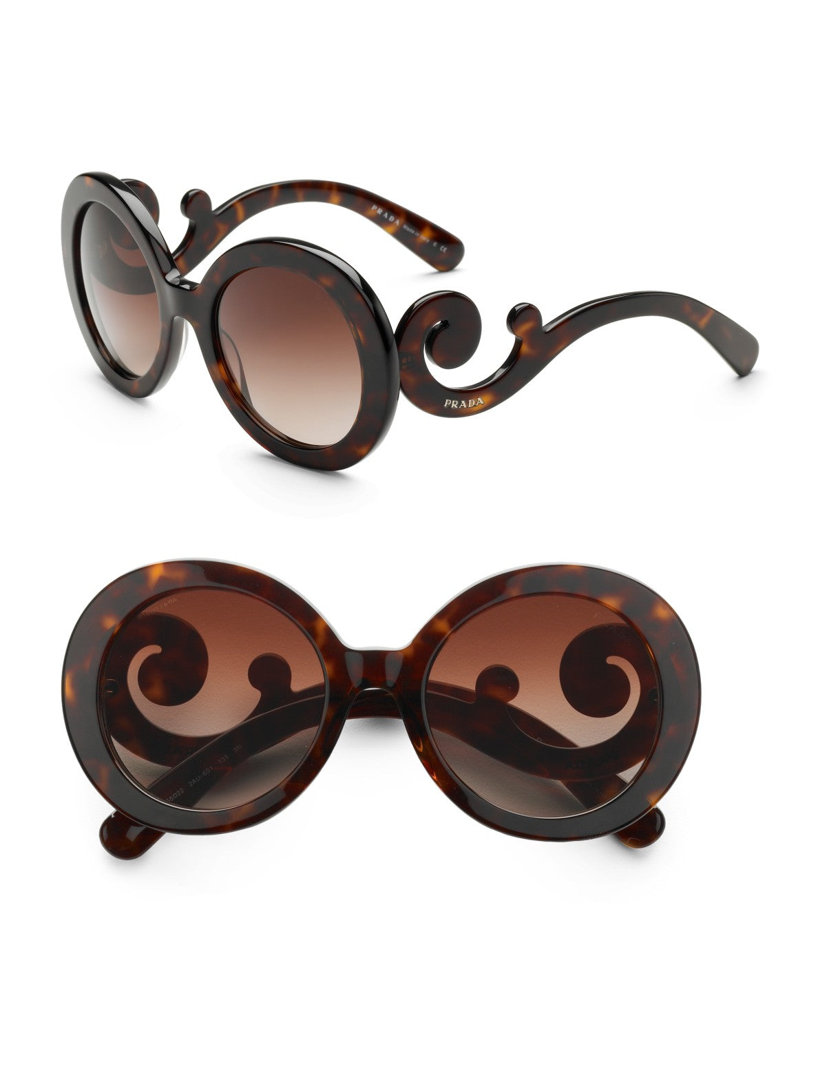 PRADA BAROQUE ROUND SUNGLASSES IN TORT