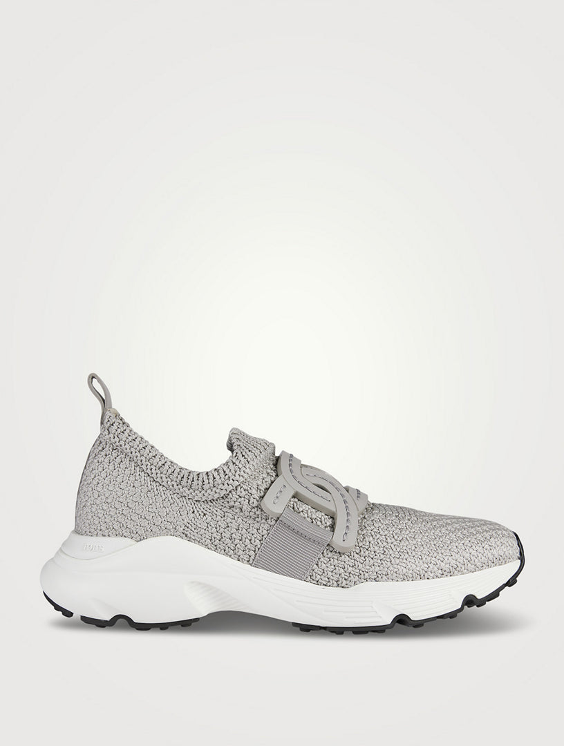 TODS kate slip on knit sneakers in grey fabric blend with rubber sole