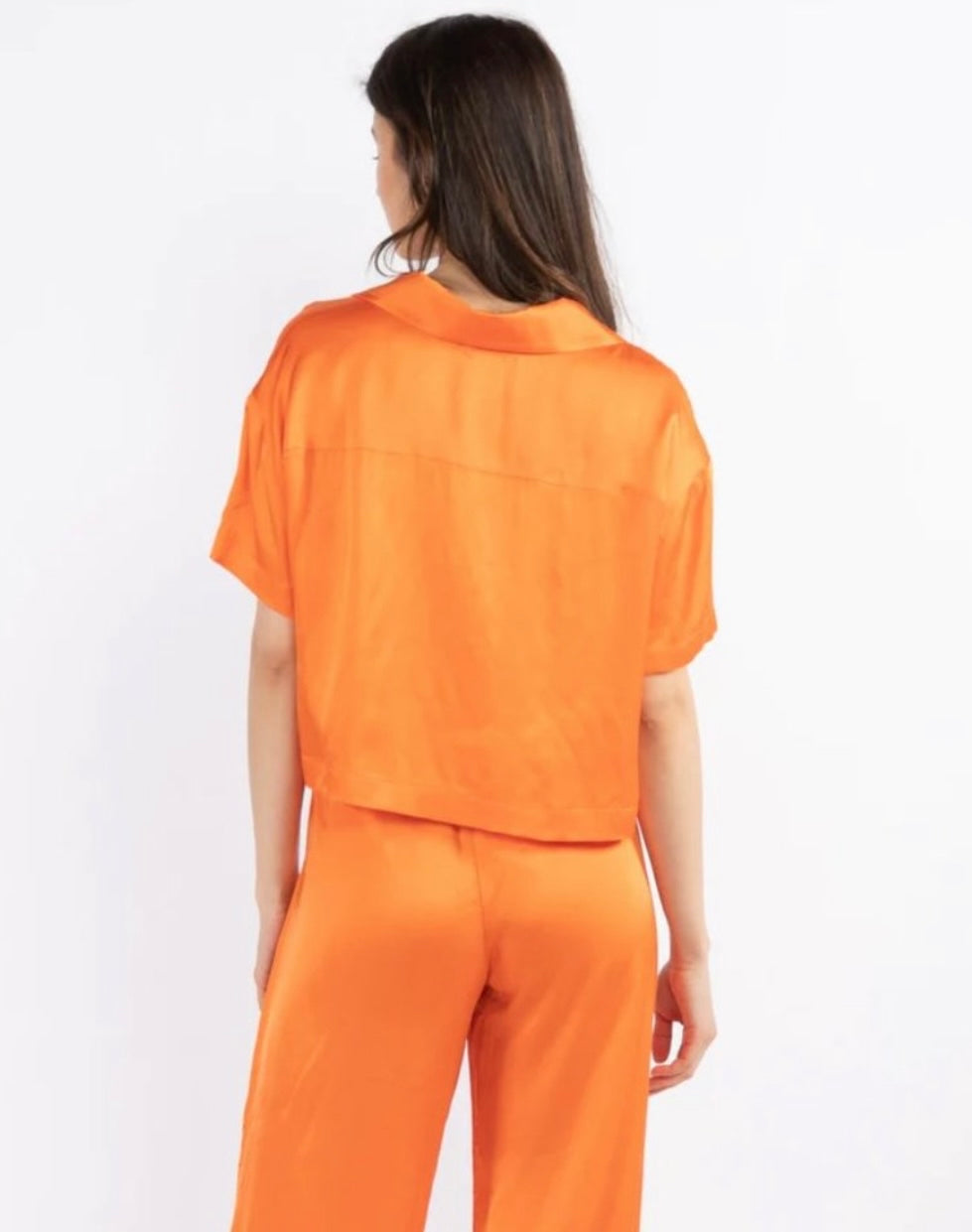 DONNI- Orange Silky Short-Sleeve Shirt