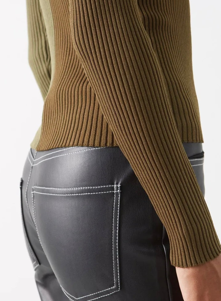 STAUD Cargo Two-Tone Ribbed-Knit Cardigan