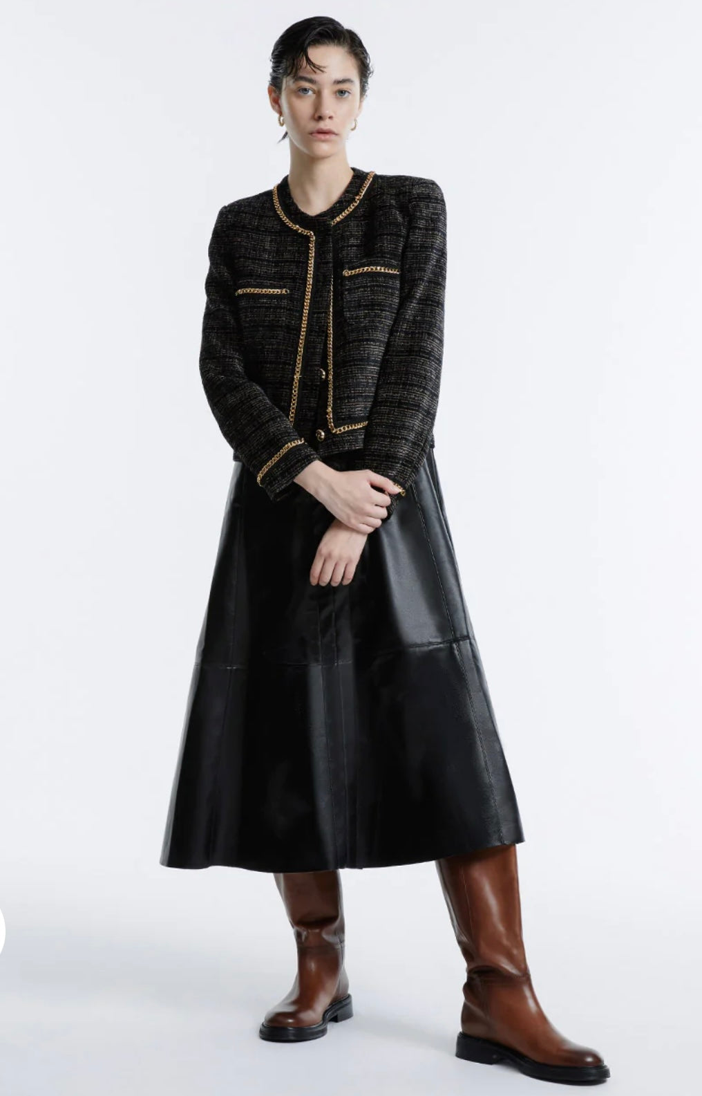 URBAN REVIVO - CHAIN DETAIL TWEED JACKET