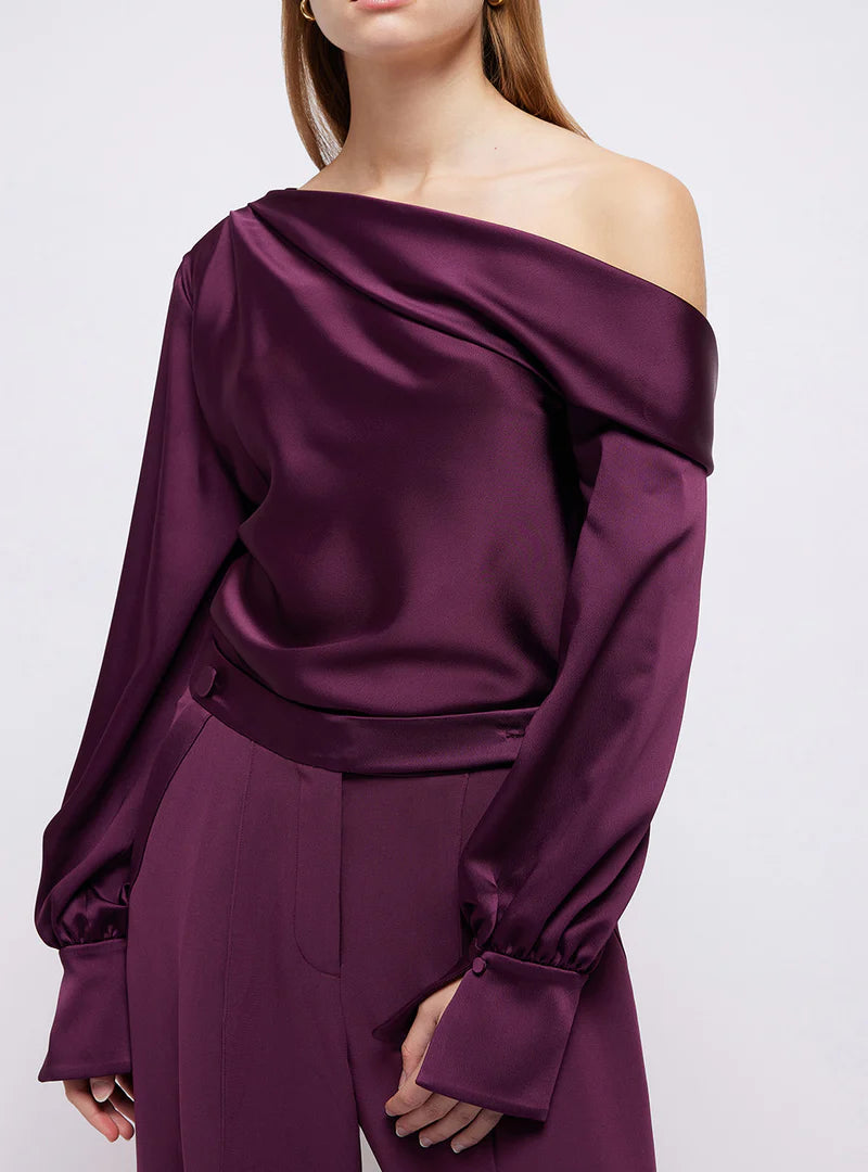 SIMKHAI asymmetrical purple long sleeve blouse