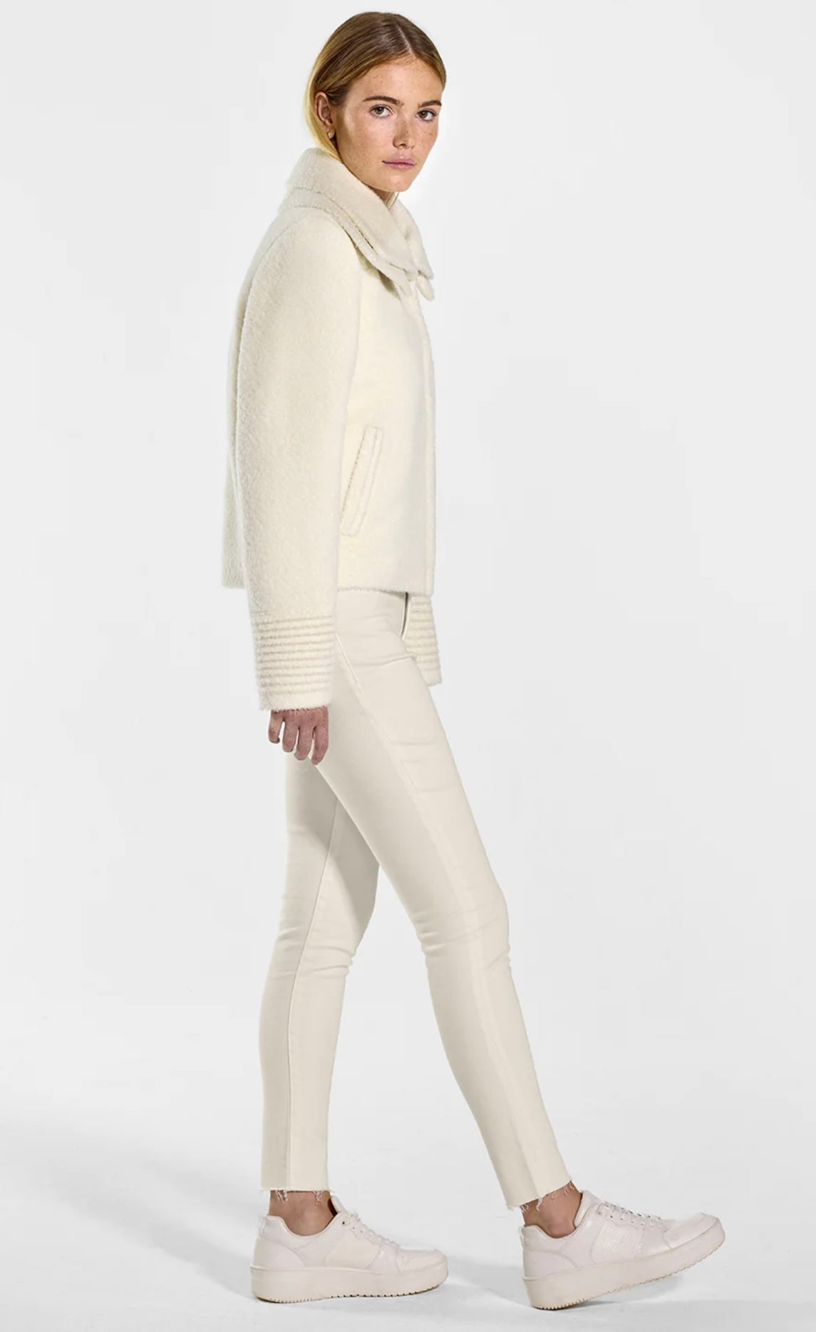 SENTALER - BOUCLÉ ALPACA MOTO JACKET WITH SIGNATURE DOUBLE COLLAR