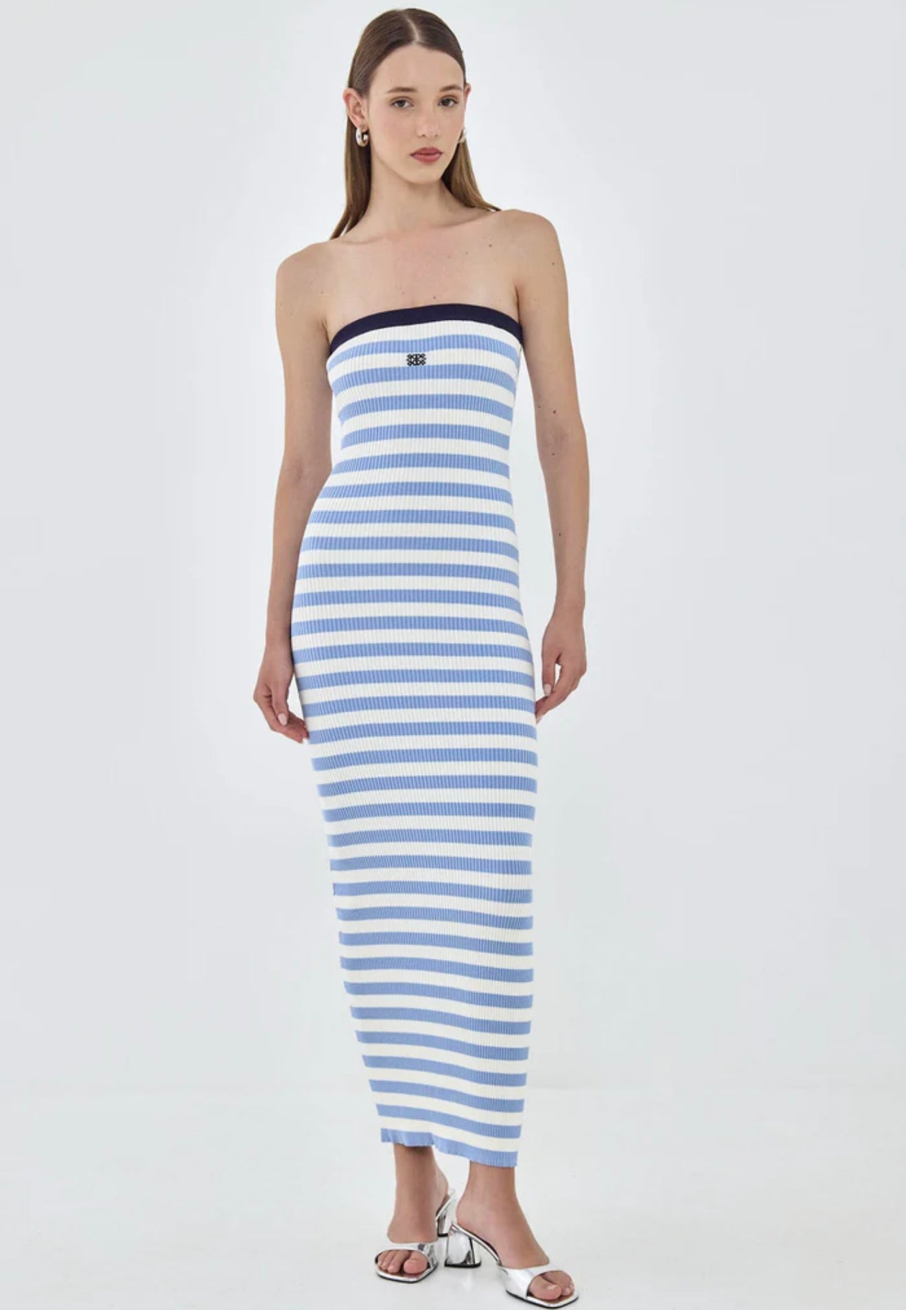 De Rococo- Strapless Maxi Striped Ribbed Dress