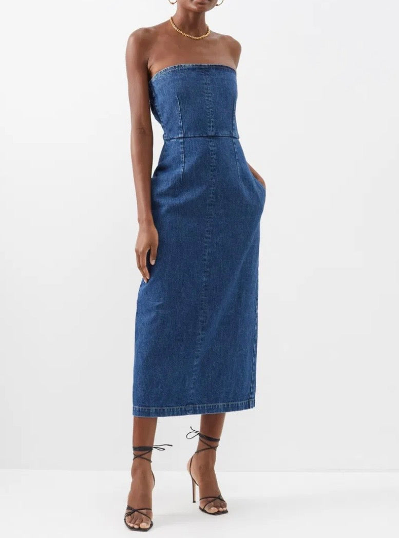 Raey Denim Strapless Maxi Dress