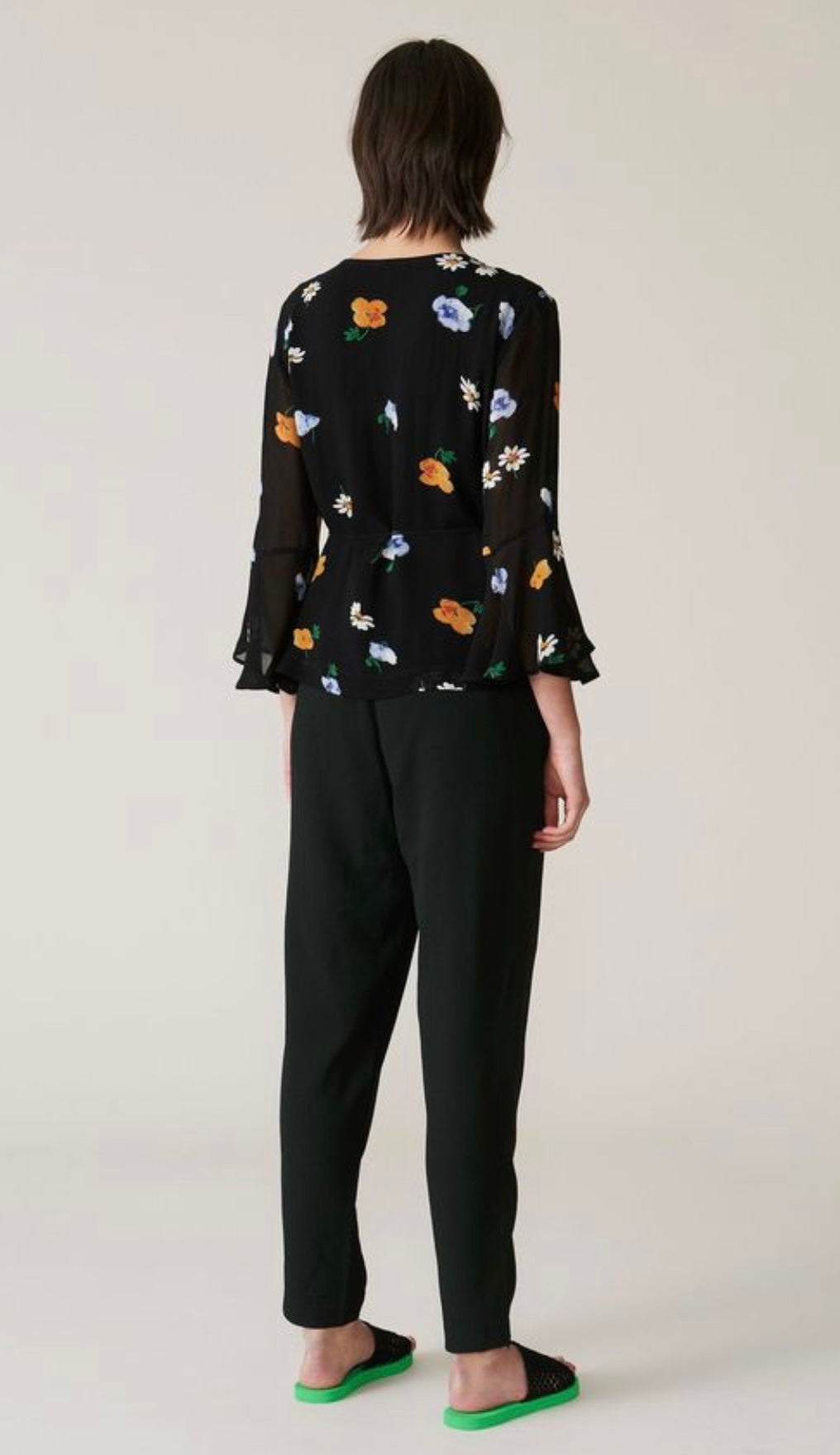 GANNI - Black Floral Wrap Top & Pants (sold as a set)