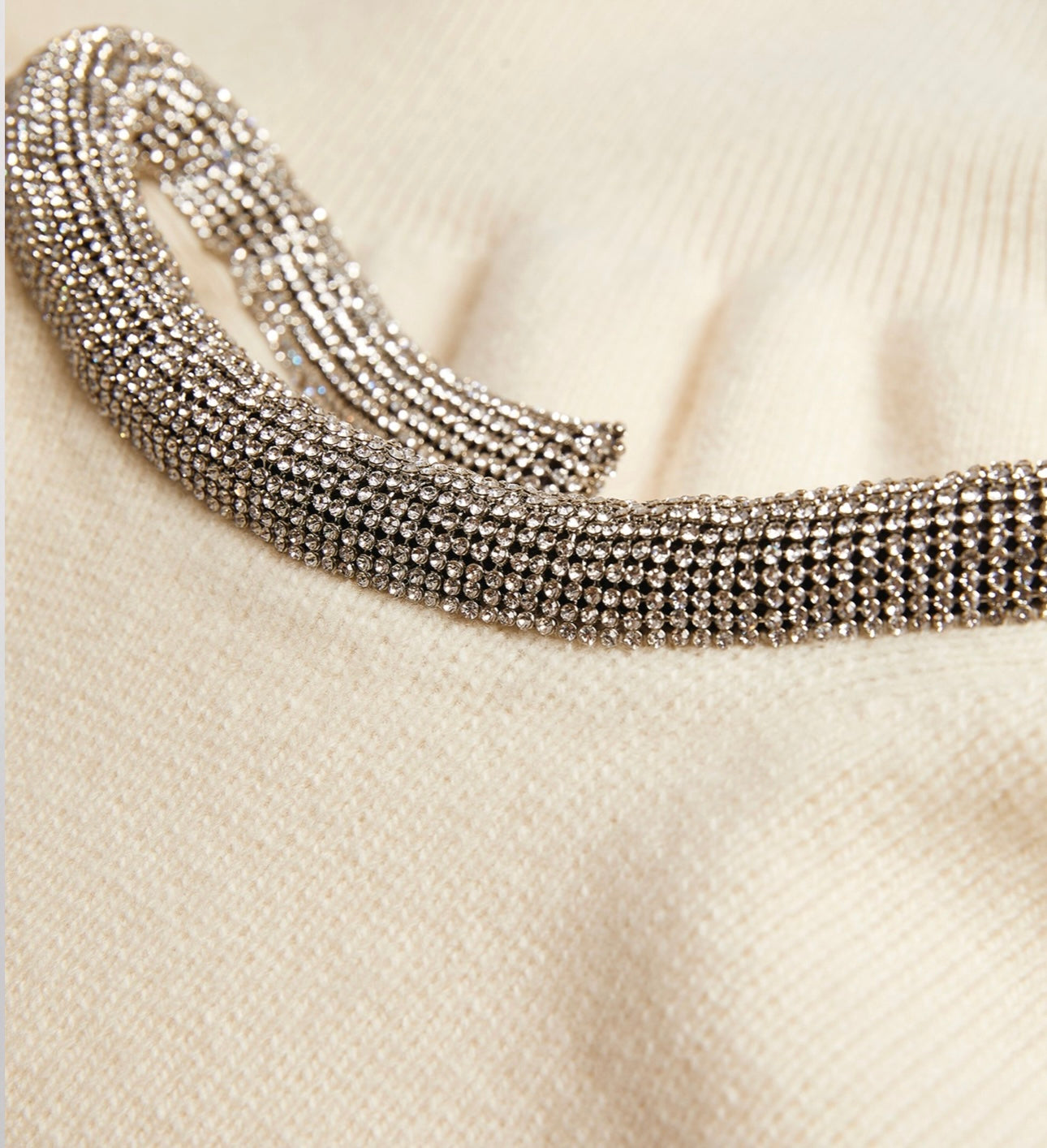 Alexander Wang CRYSTAL NECKLINE PULLOVER IN WOOL Ivory