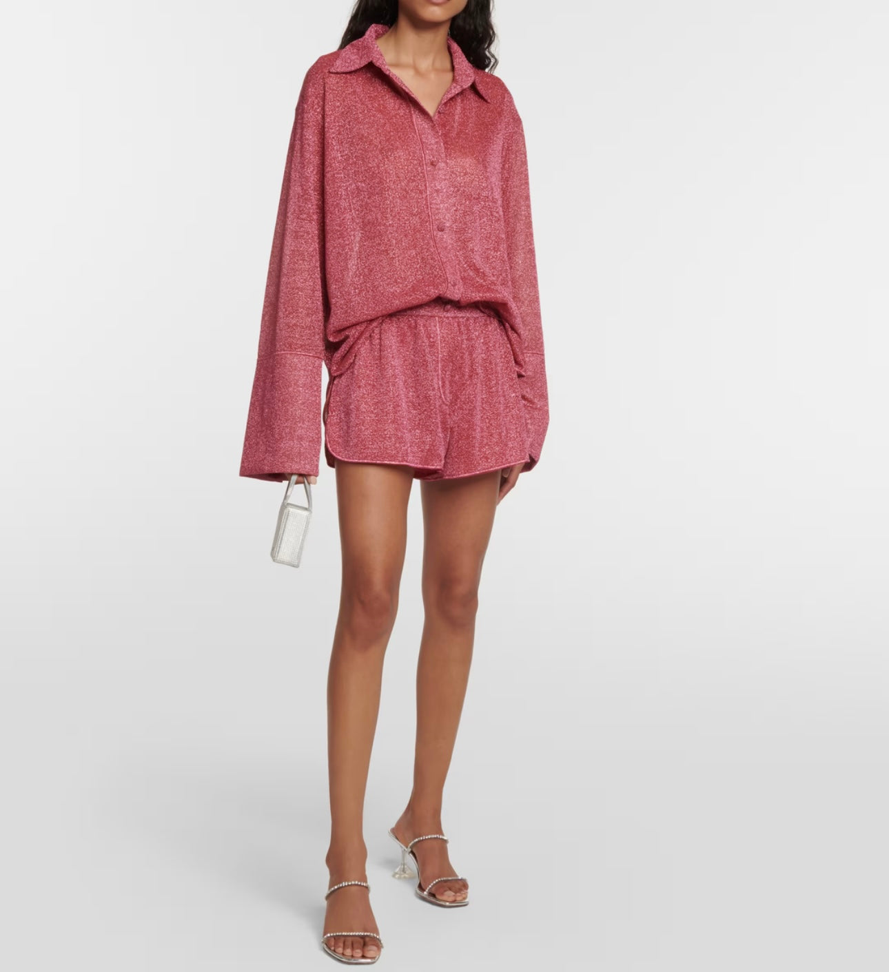 OSÉREE
Lumière metallic sheer shirt
& shorts SET