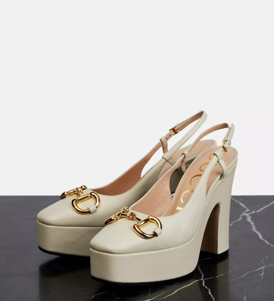Preloved GUCCI
Nappa Horsebit Platform 35/120mm Slingback Pumps