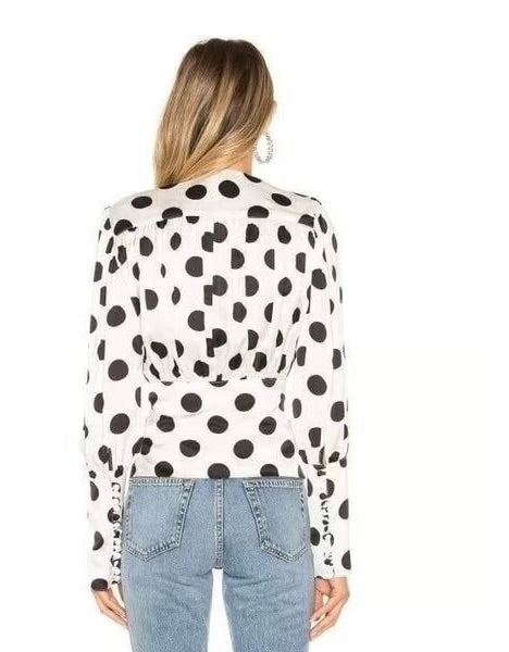 BIRGITTE HERSKIND white/black polka dot long sleeve crop top