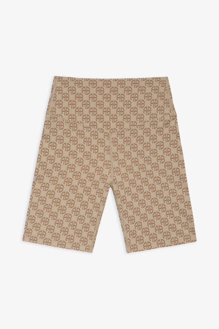 ANINE BING tan biker shorts with AB monogram print
