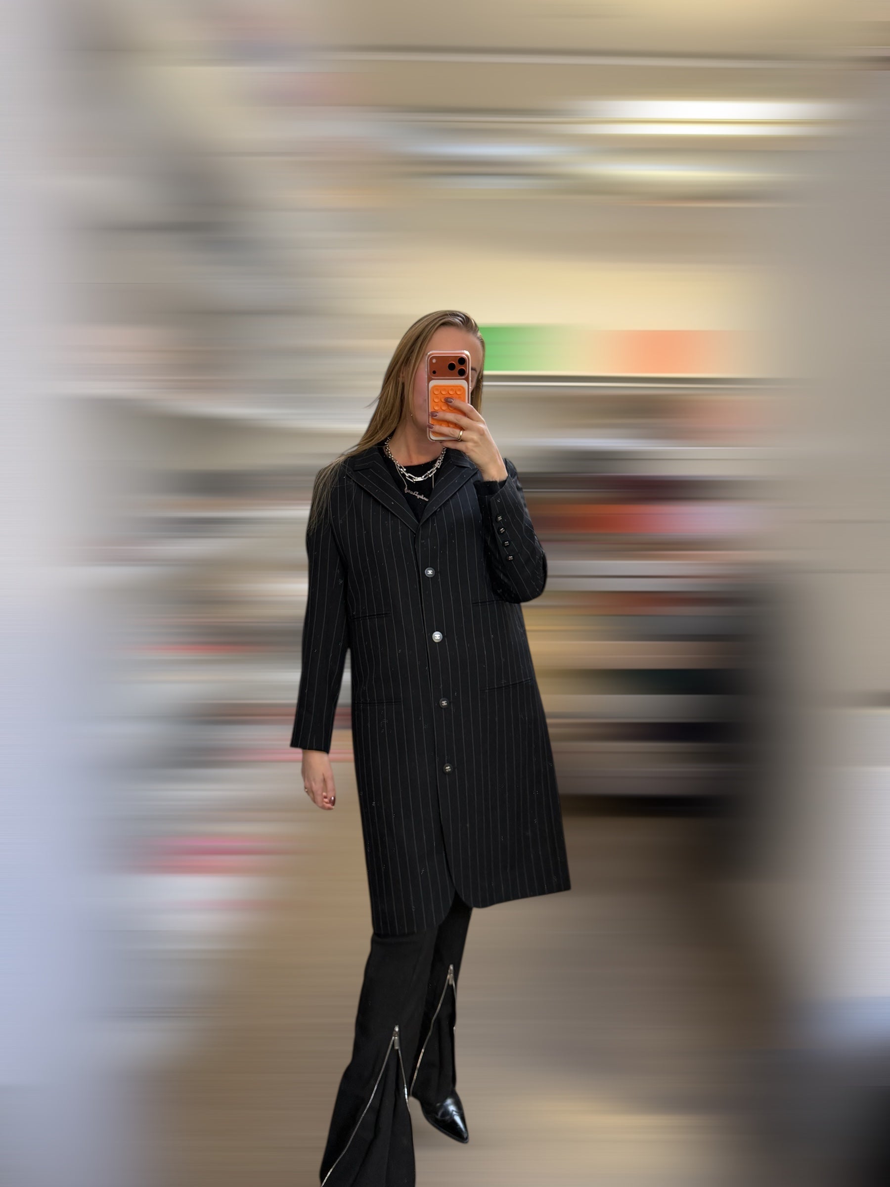 Chanel Black Midi Pinstripe Blazer