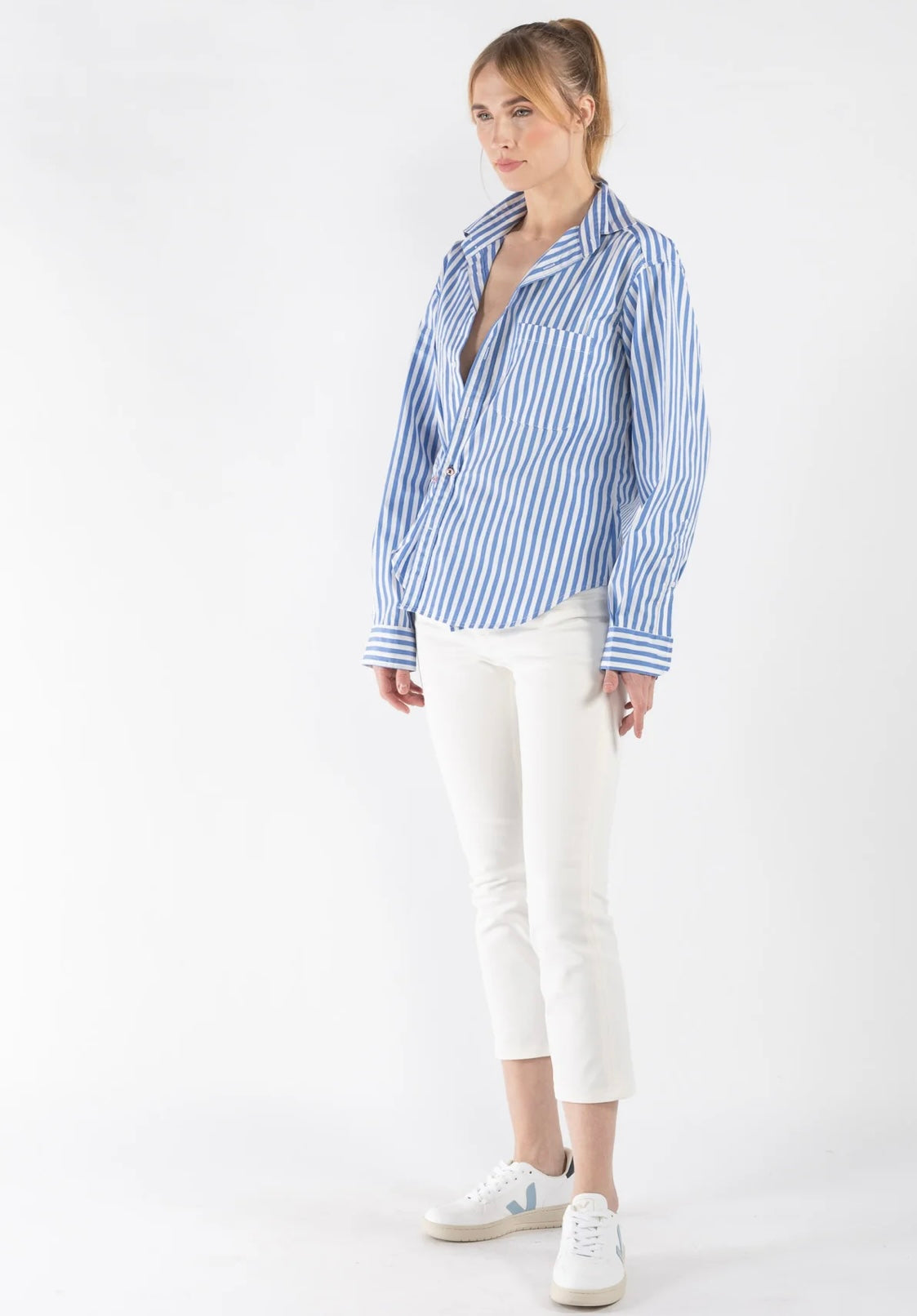 CISSA blue/white stripped home of the wrap blouse