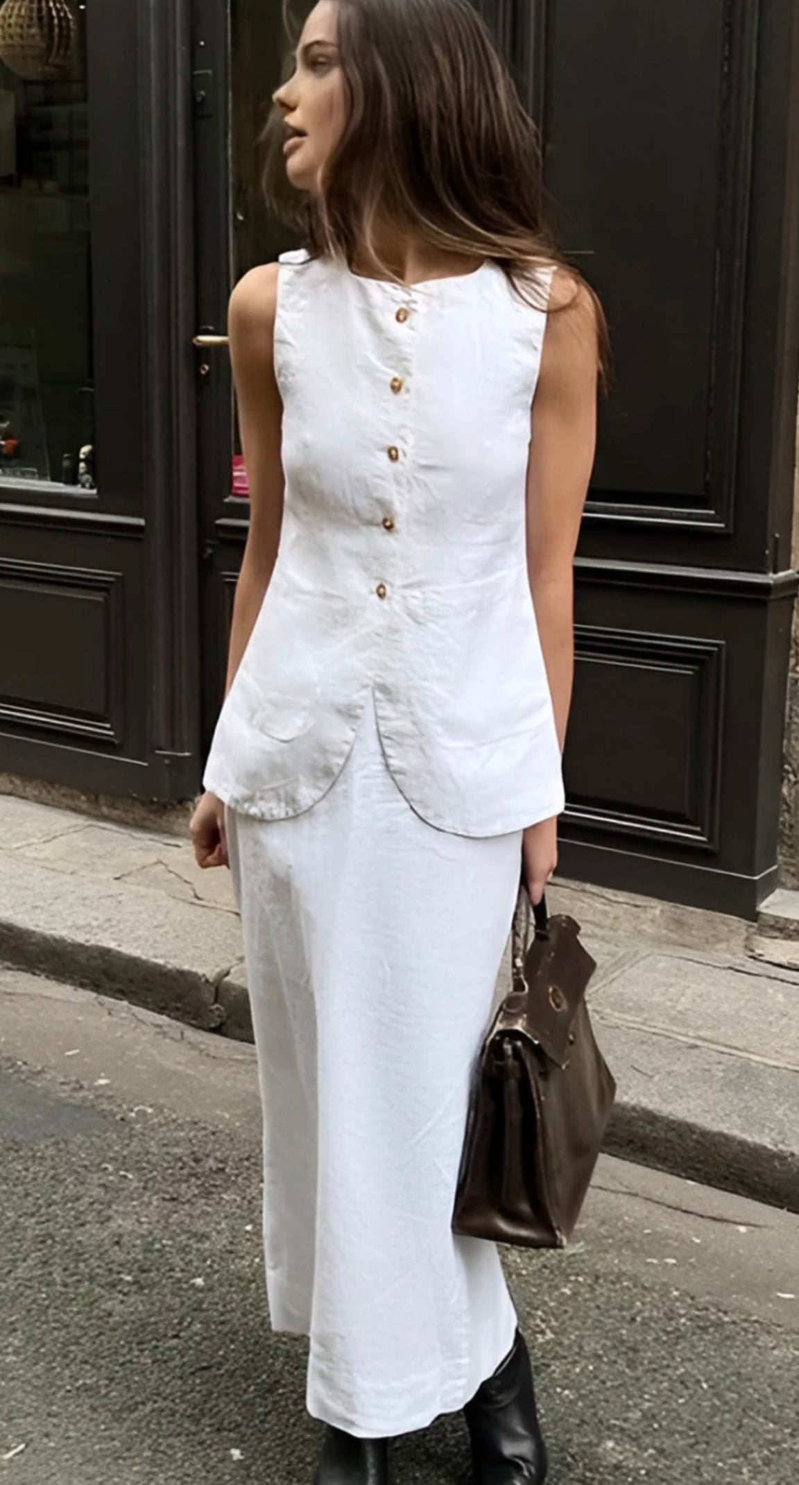 COMMENSE - WHITE LINEN VEST