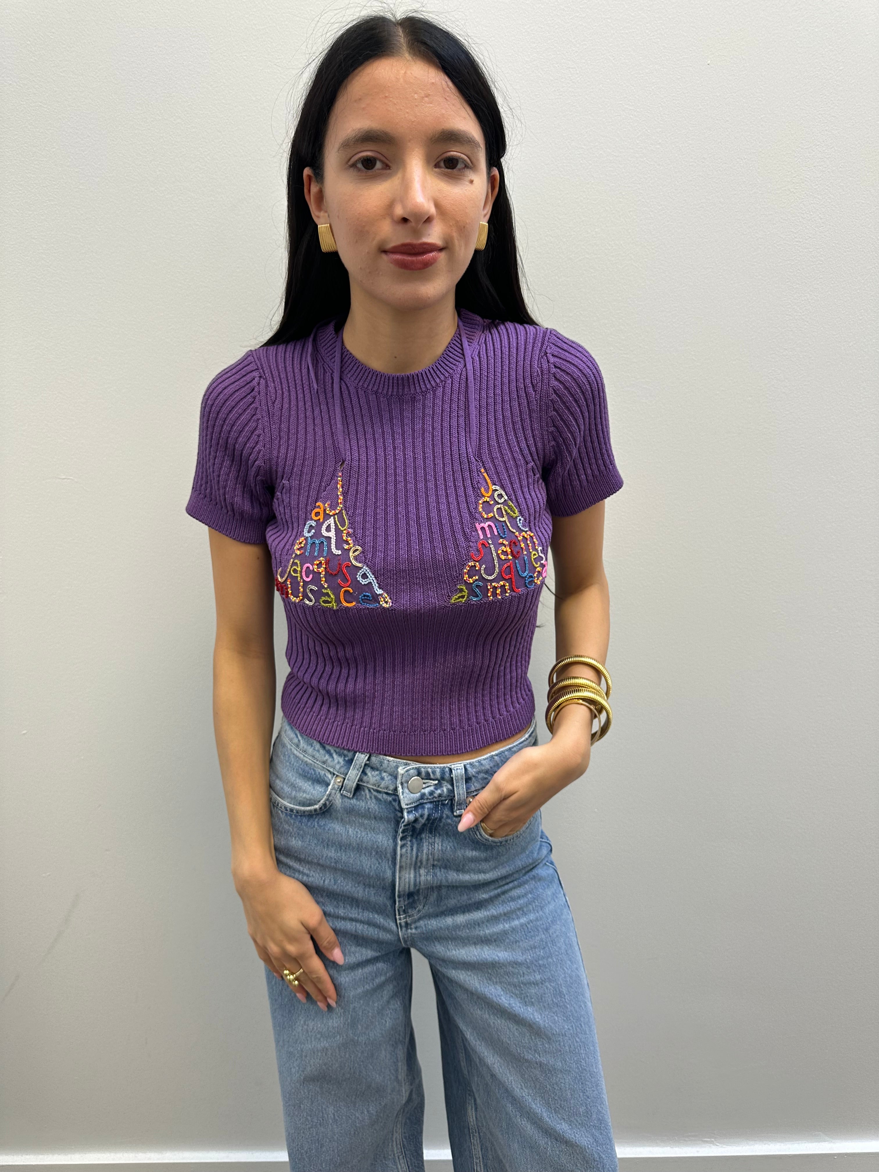 JACQUEMUS- PURPLE KNIT BIKINI TOP