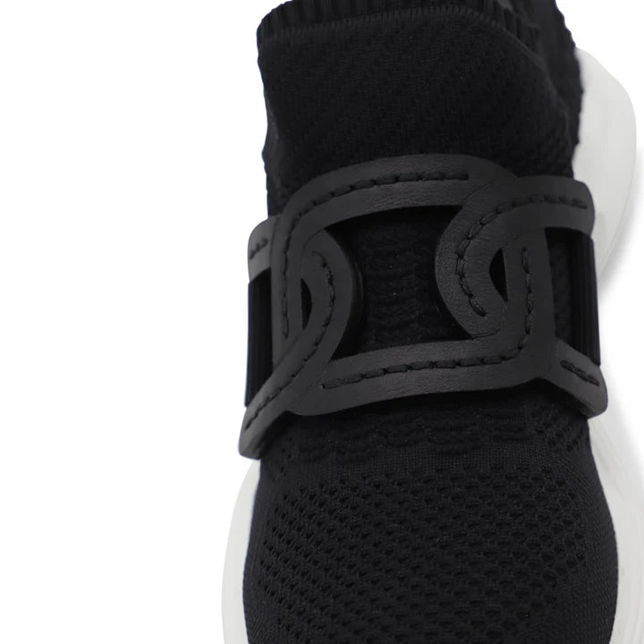 TODS black stretch fabric running shoes with leather design on top