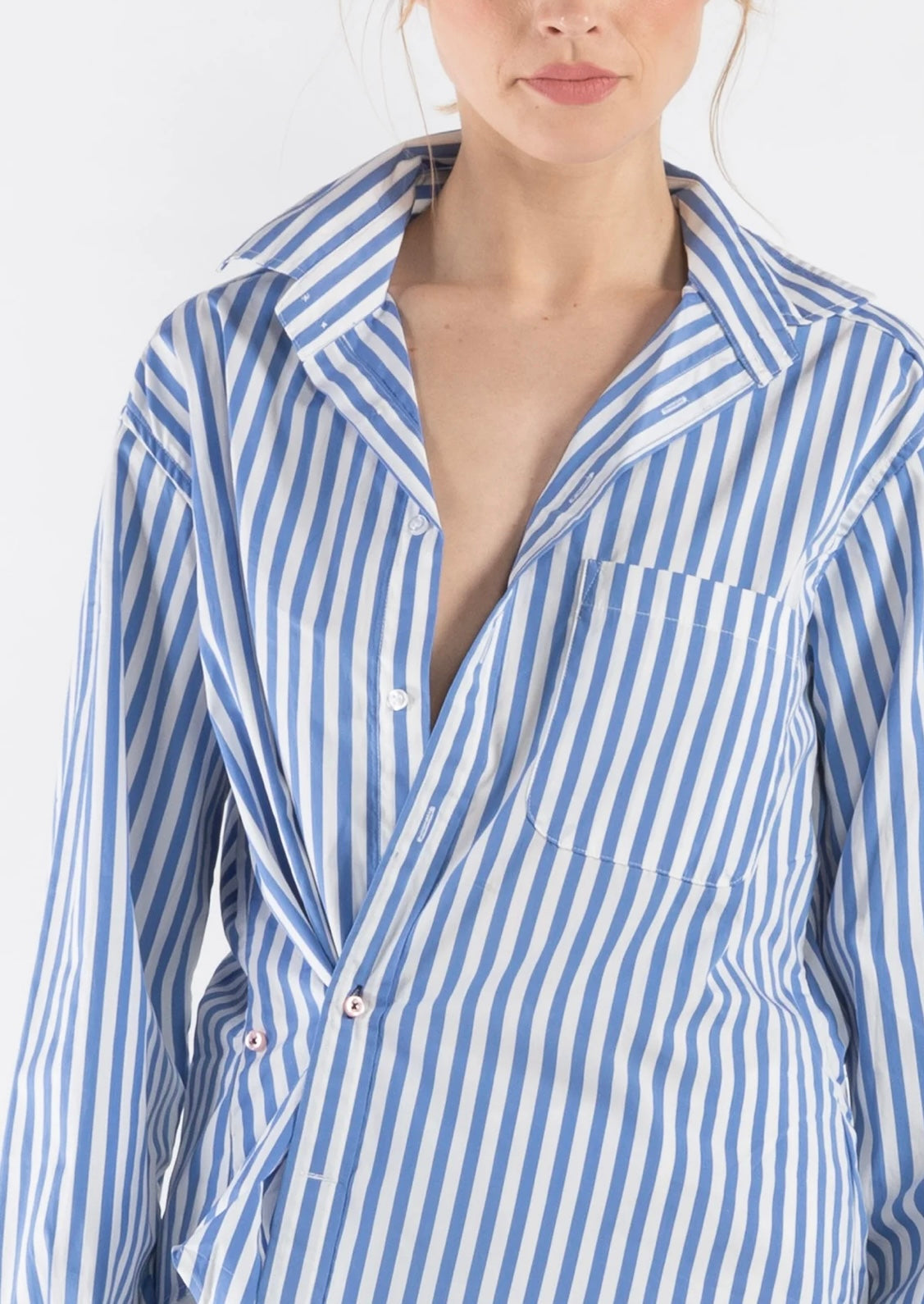 CISSA blue/white stripped home of the wrap blouse