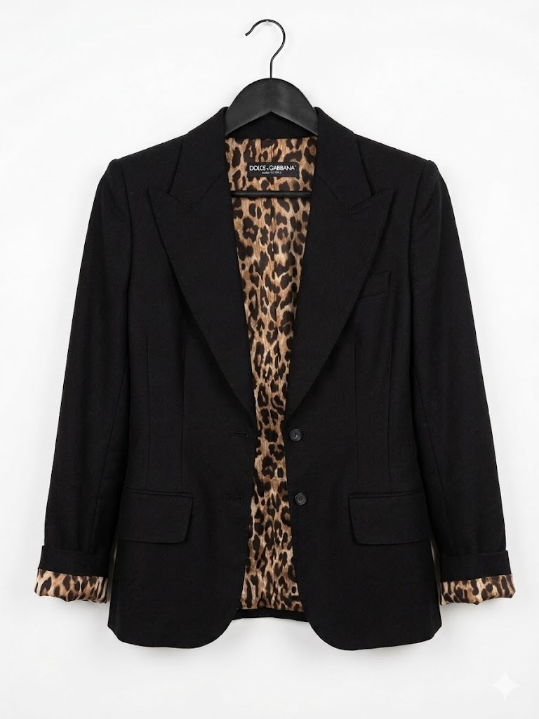 DOLCE & GABBANA Wool-Blend Blazer With Leopard-Print Lining