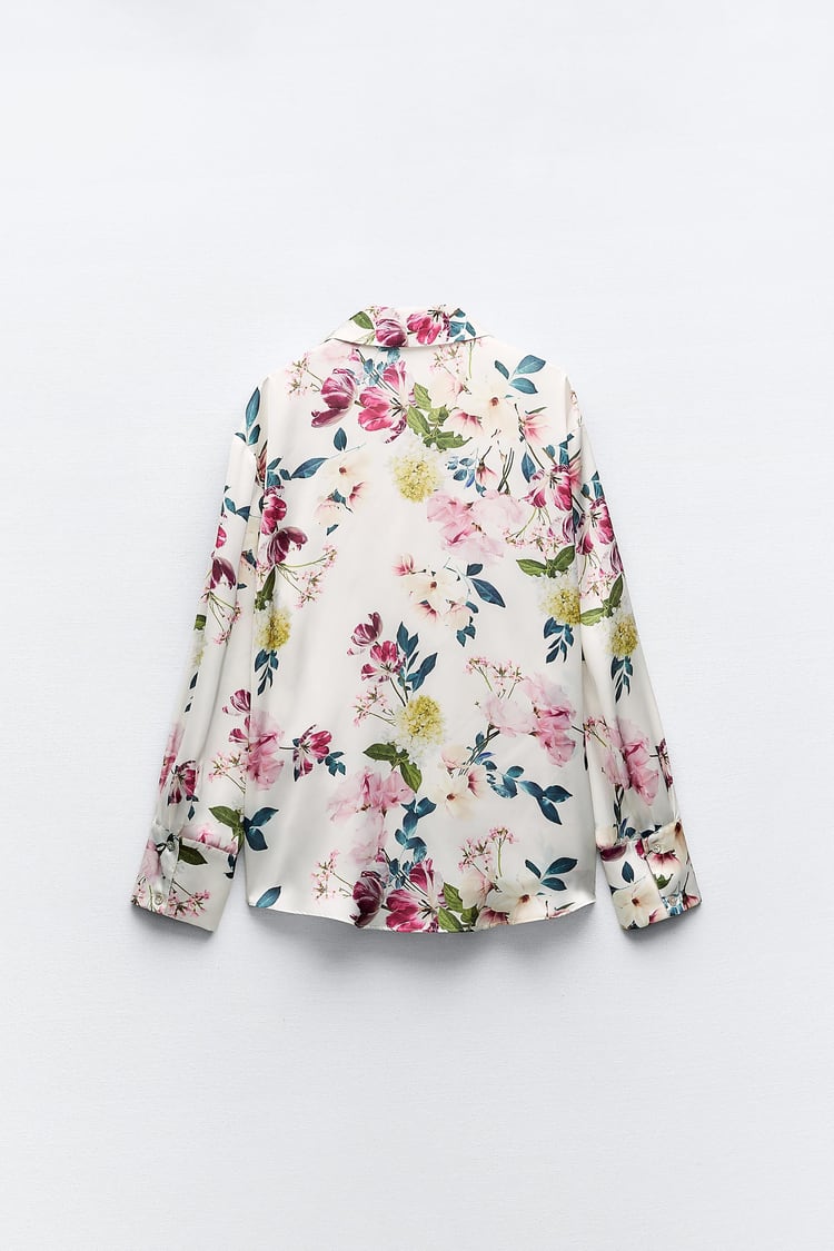 ZARA floral print silk blouse