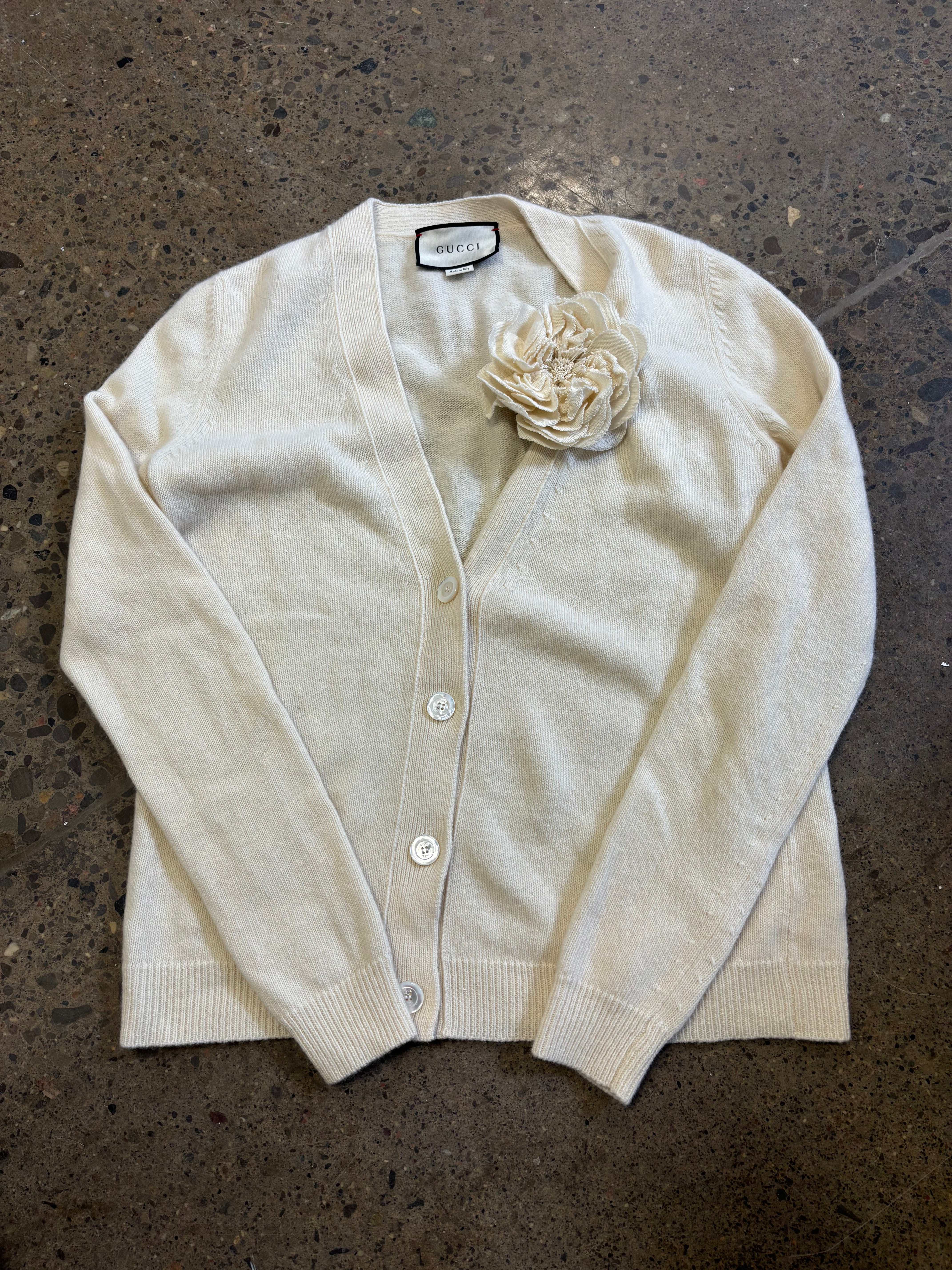 GUCCI cream cardigan with broche