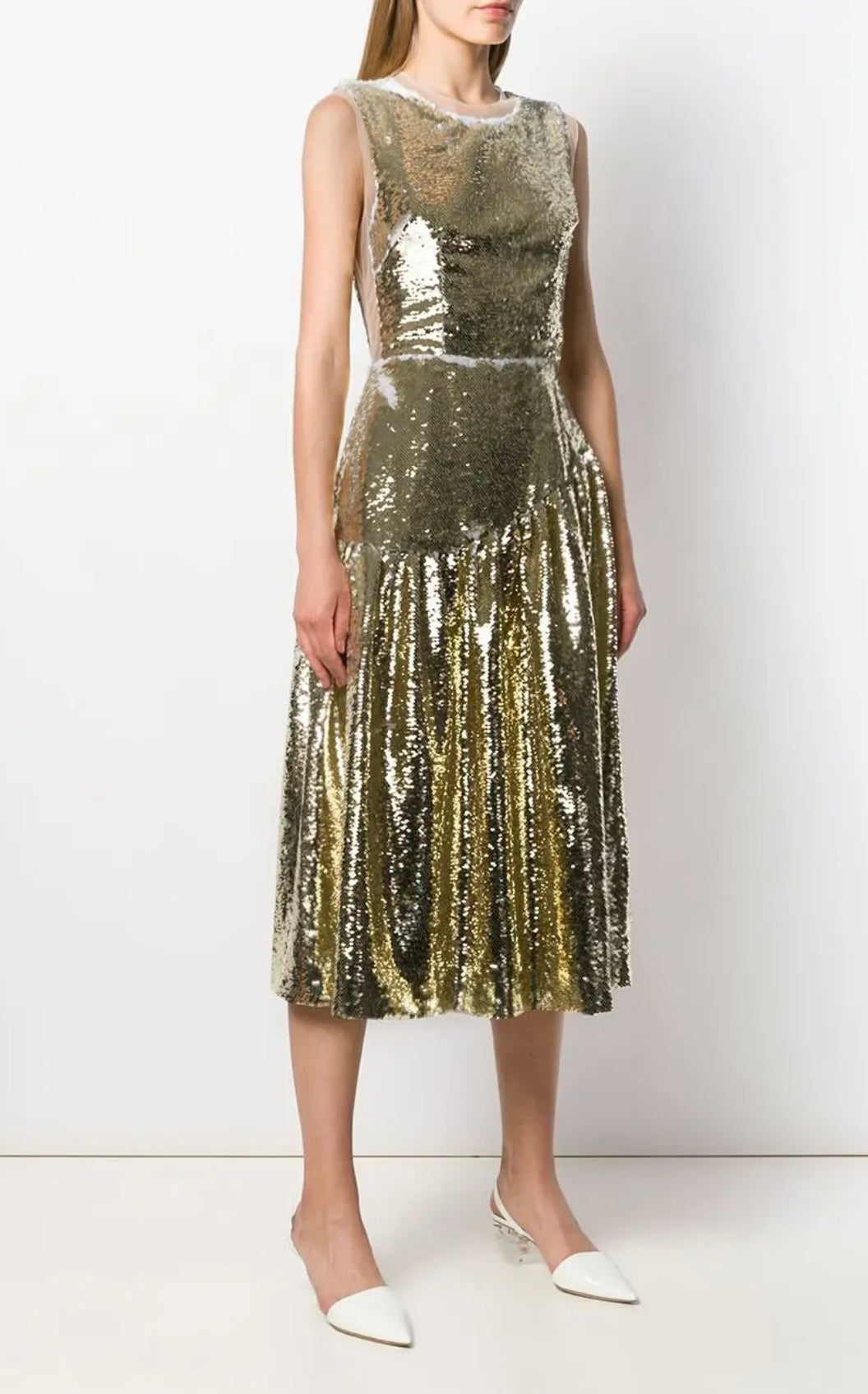 SIMONE ROCHA gold/white sequin mid length dress