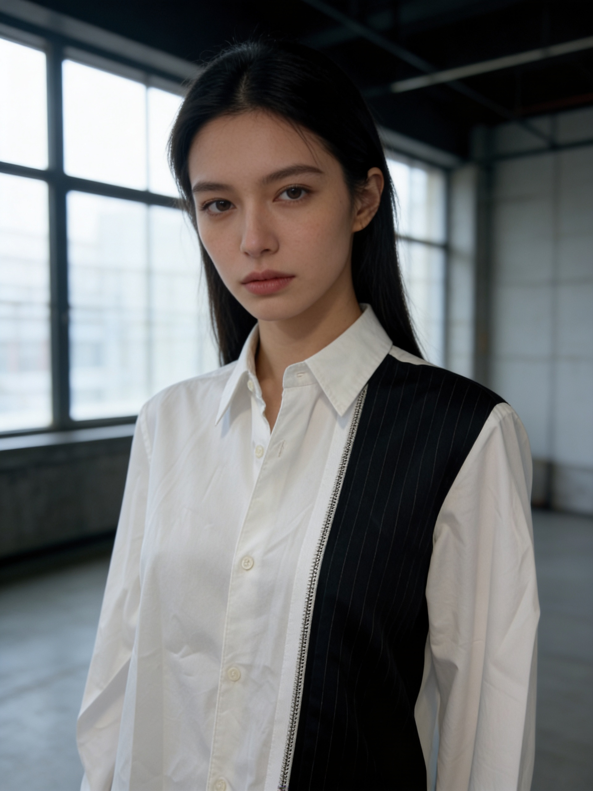 Comme Des Garcons Button Up Top with Zipper and Stripe