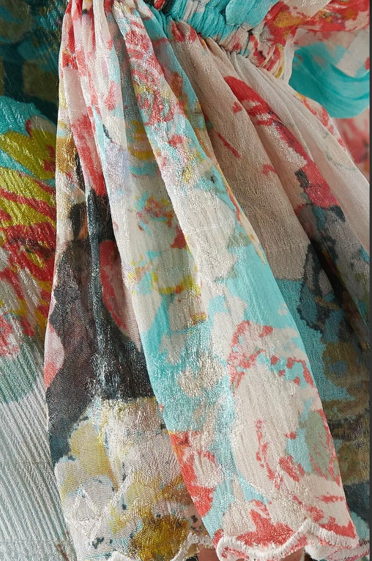 Hemant & Nandita Blue Floral Tie Up Kaftan