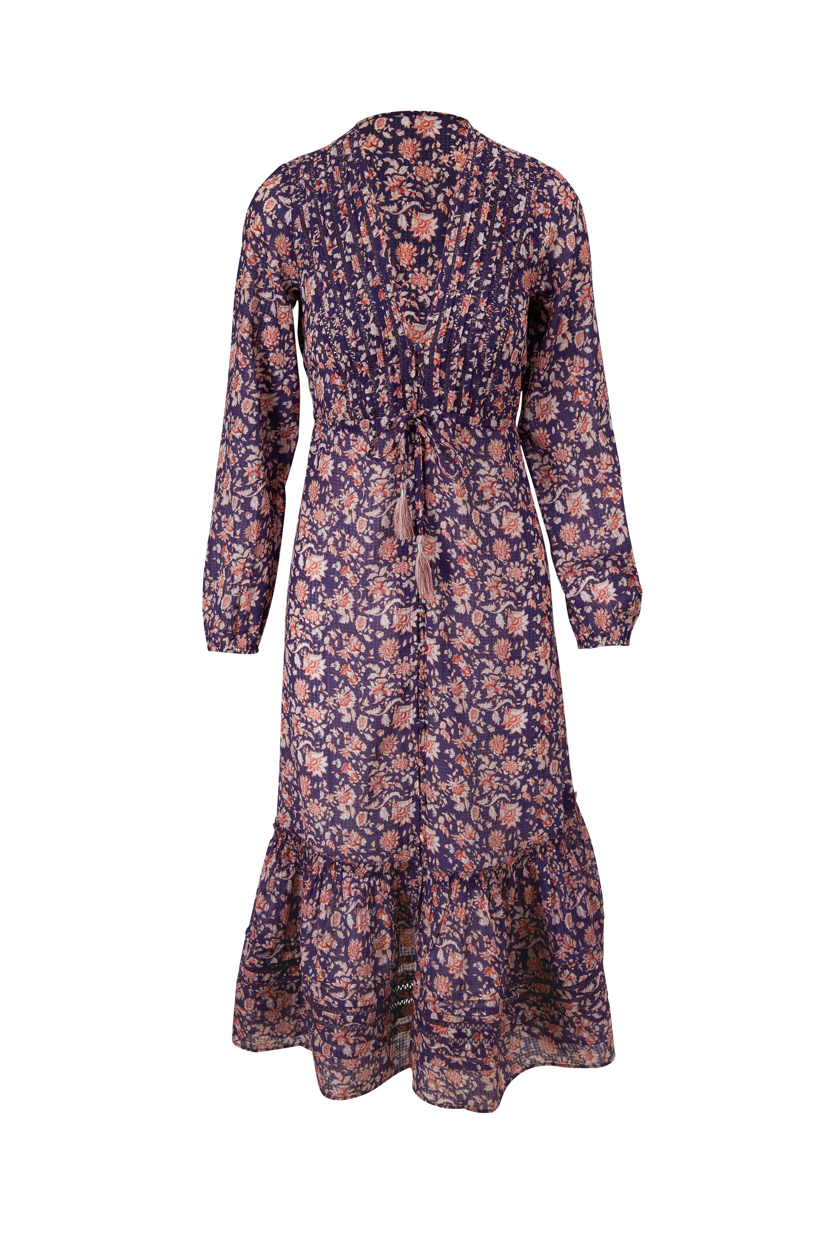 VERONICA BEARD purple long sleeve maxi dress with white and red floral print