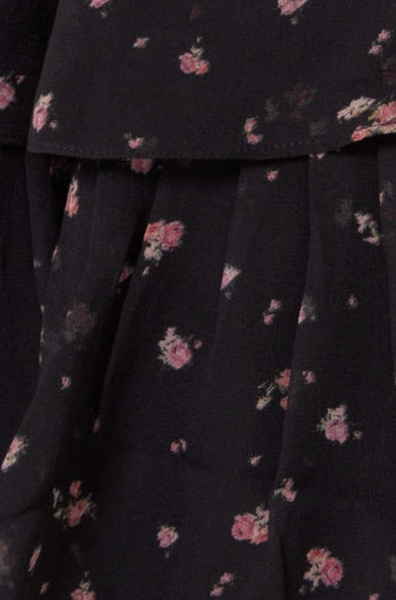 LoveShackFancy - black floral Longsleeve mini dress