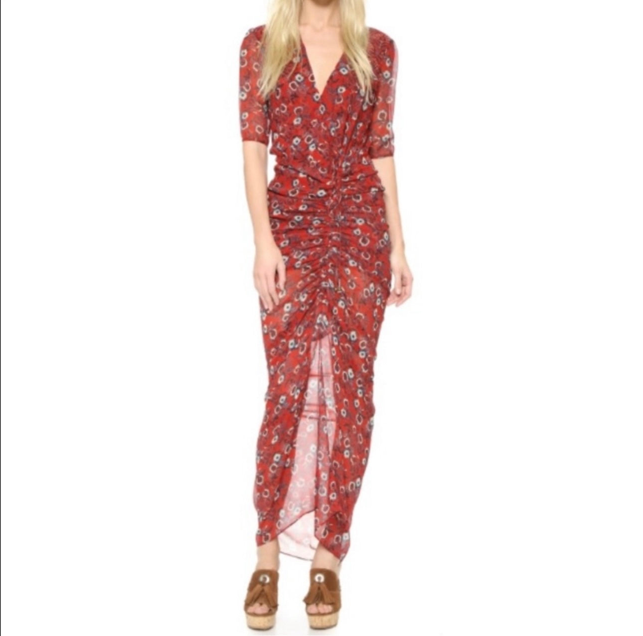 Veronica Beard
Mariposa Silk Ruched Printed Maxi Dress, Rust Floral