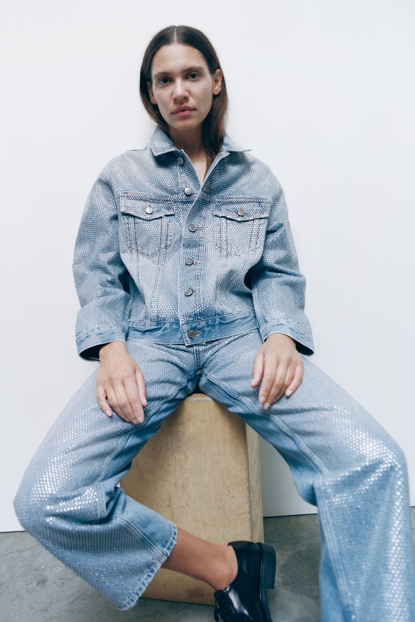 ZARA blue denim jacket with crystal sparkles