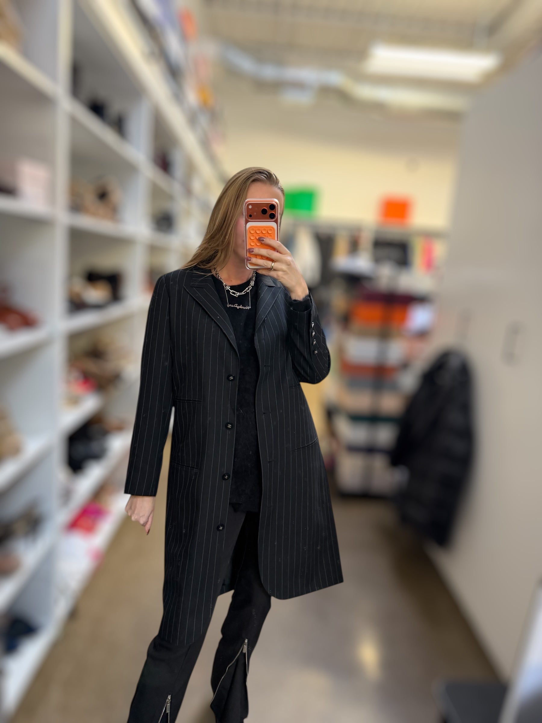 Chanel Black Midi Pinstripe Blazer