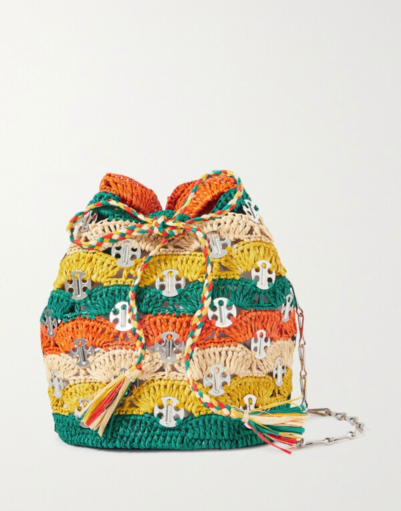 Paco Rabanne Woven Raffia Bucket Bag - Green