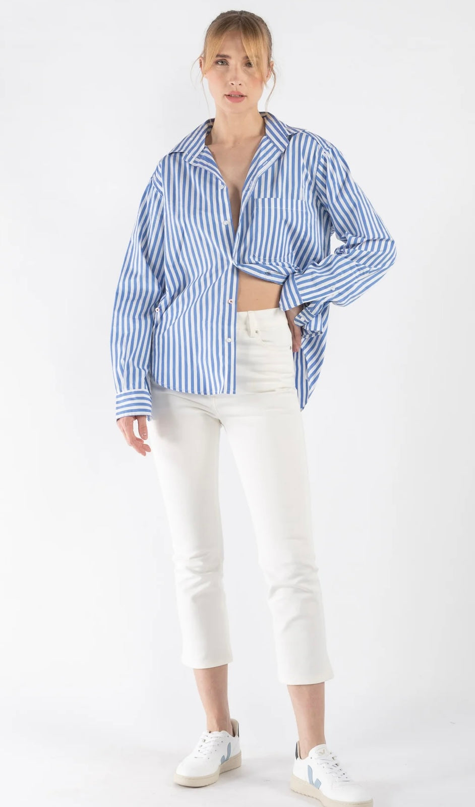 CISSA blue/white stripped home of the wrap blouse