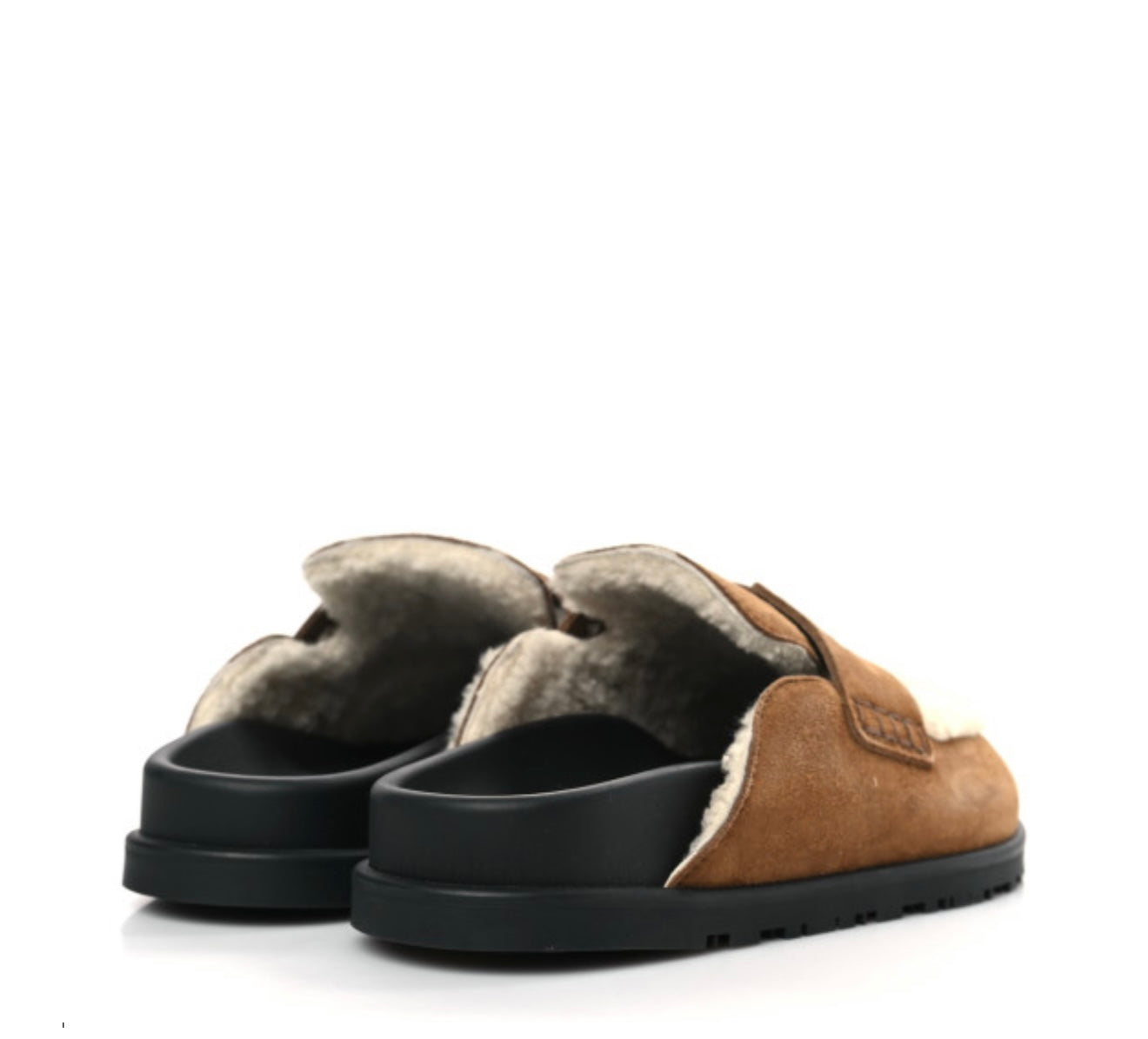 HERMES
Suede Goatskin Shearling Go Mules 35 Brun Frume Ecru