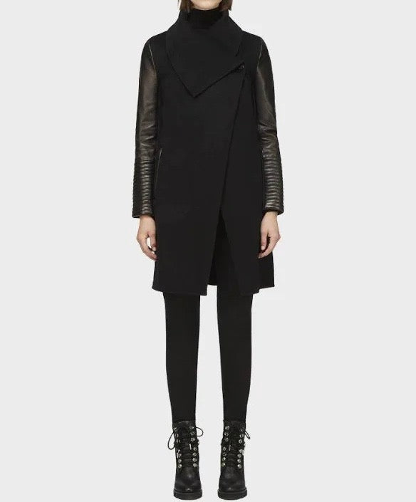 RUDSAK black cape style jacket with leather sleeves