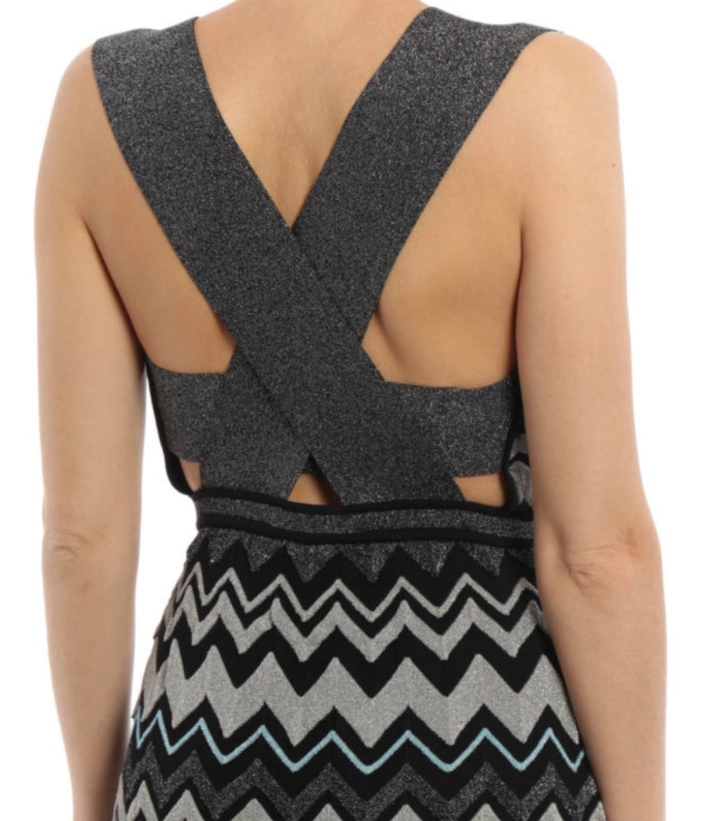 M MISSONI METALLIC ZIGZAG CROSS BACK MAXI DRESS