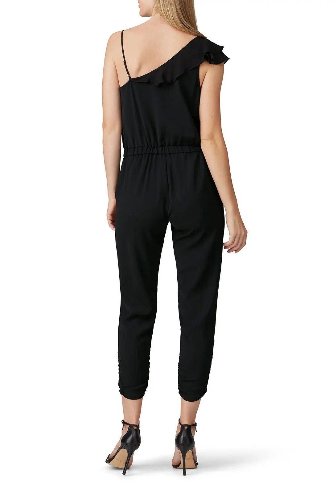 PARKER black jumpsuit NWT, one side spaghetti strep, one side ruffle tank top