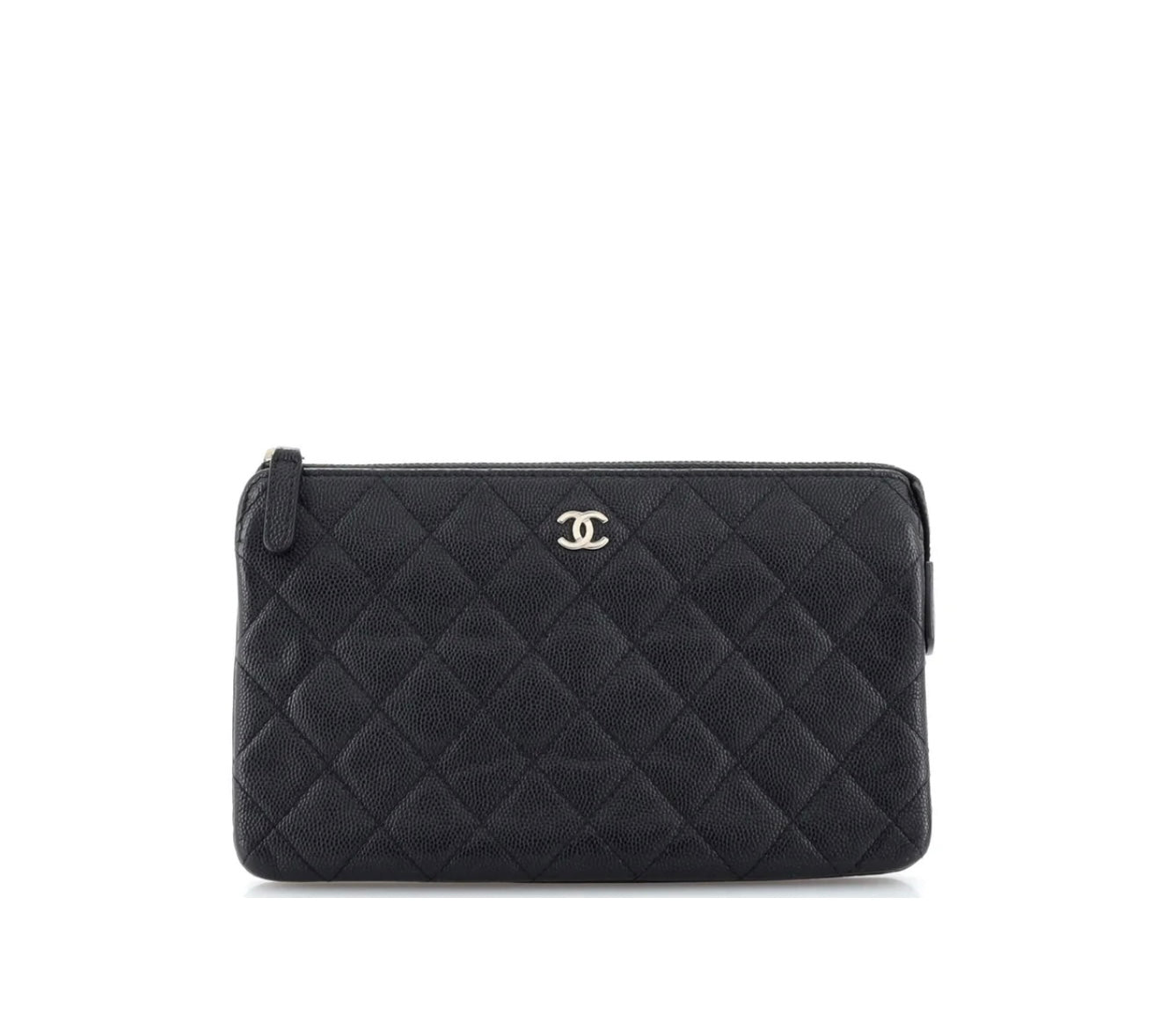 Black Chanel Classic Double Pocket Zip Pouch Quilted Caviar Small, ONE SIZE