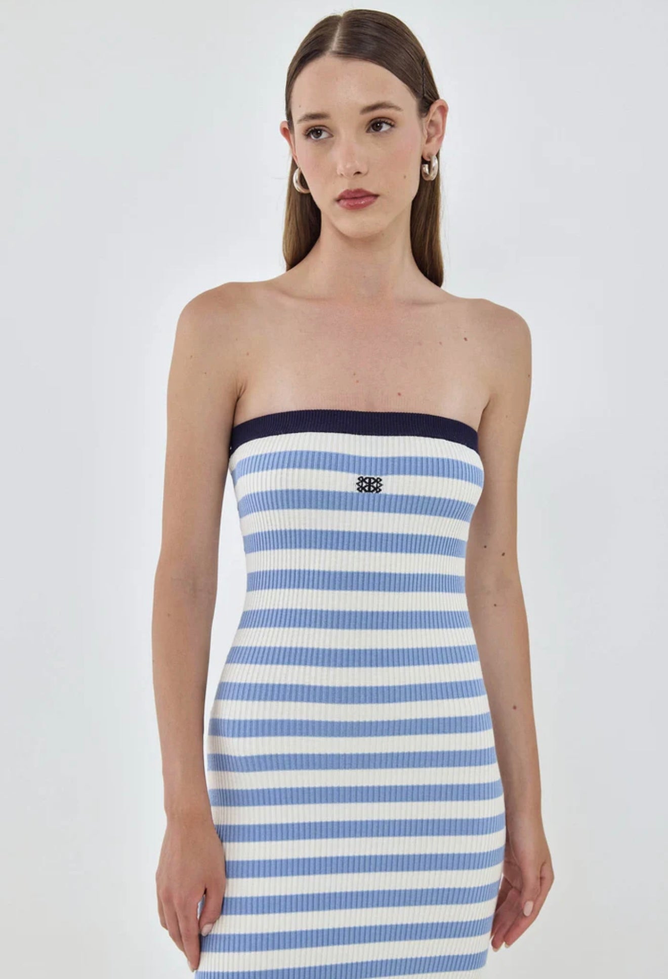 De Rococo- Strapless Maxi Striped Ribbed Dress