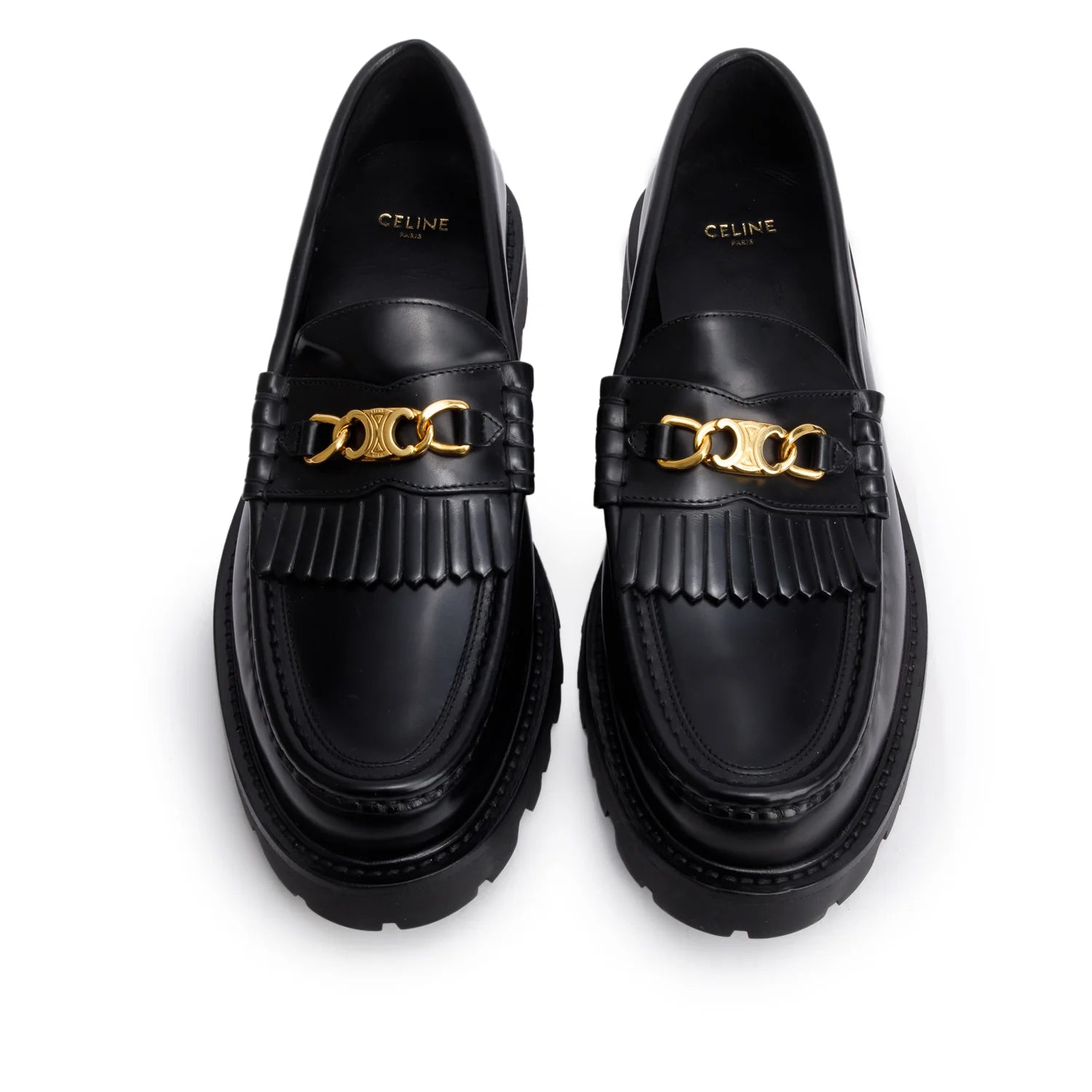 CELINE black loafers with gold logo
